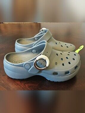 CROCS Gray Classic Clog Mule with Silver Buckle